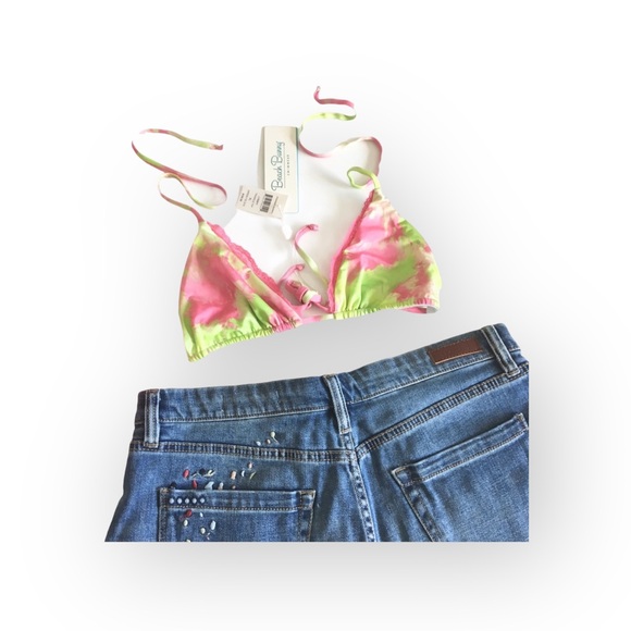 new Beach Bunny ❤︎︎ Panama Animal String Bikini Top ❤︎︎ Pink Green Tie Dye XL - Picture 5 of 13